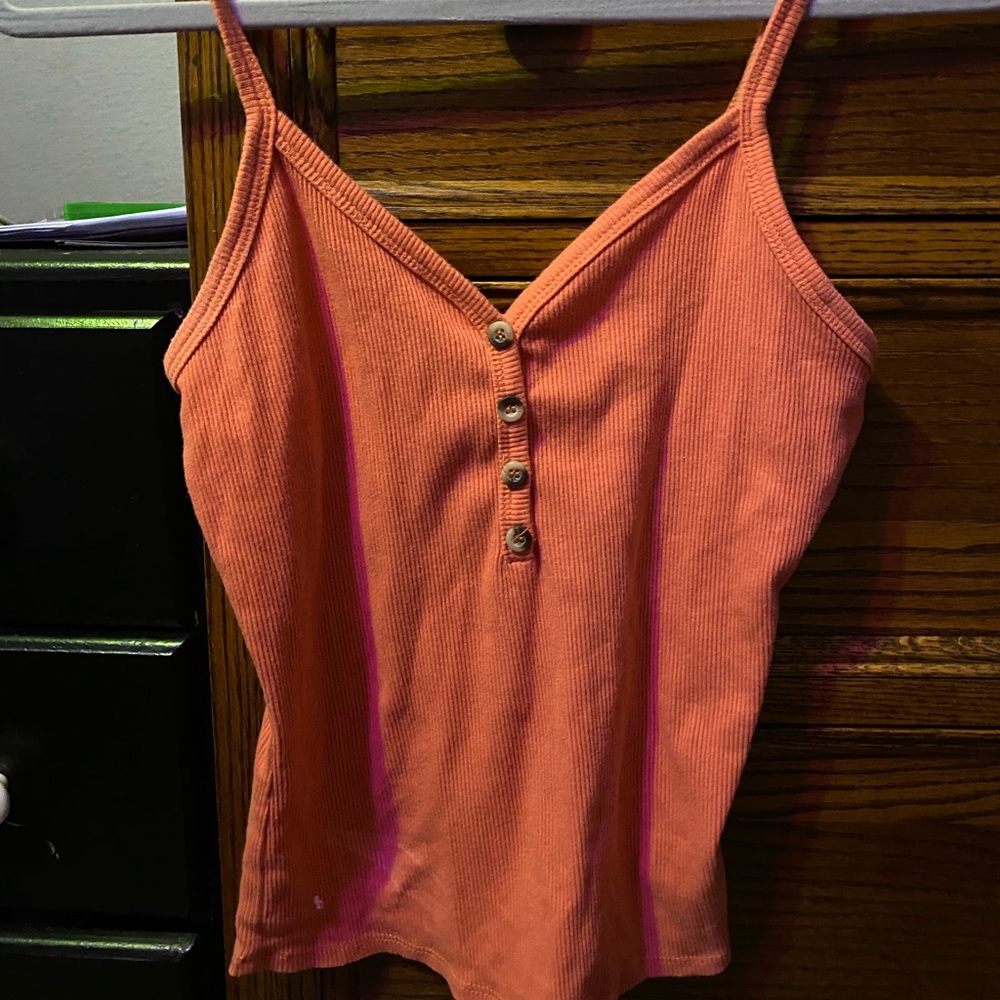 Orange button up tank top barely worn